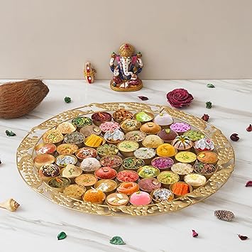 JaipurCrafts Premium Flowers Chappan Bhog Thali/Decorative Poojan Thali for Temple and Pooja Room Decor- Traditional Pooja Thali,56 Bhog Thali for laddu Gopal (20 Inches)