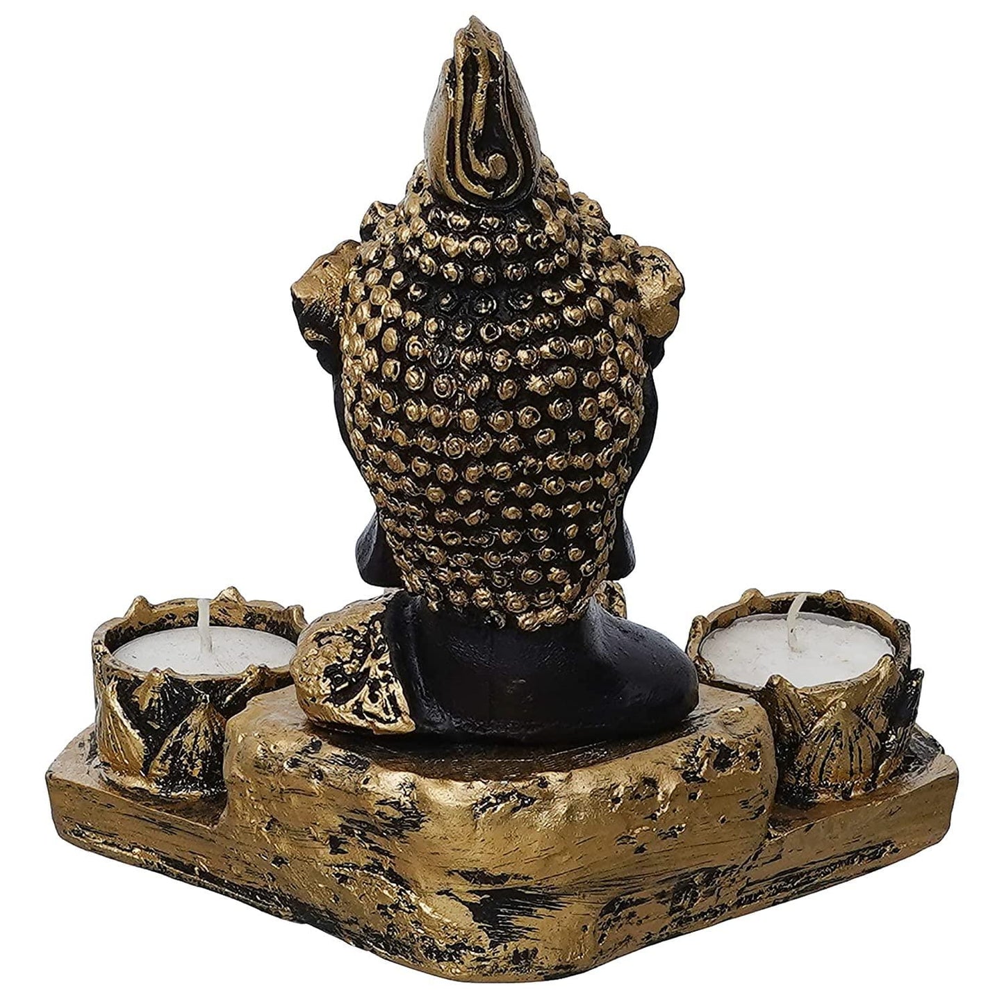 Webelkart Polyresin Buddha Tealight Candle Holder with Free 3 Tealights Candles| tealight Candle Holder for Home and Office Decor Gifts Items Pooja Room( Gold, 7Inch)