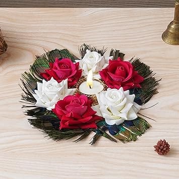 JaipurCrafts  Premium Rose Candles Artificial Pack of 7 Tealight Candle Holder for Home Decor Diwali Candles for Decoration| Diwali diyas for Decoration| Diwali Gifting Items (Pack of 7, 8.x 4 Inches)