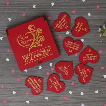 JaipurCrafts Premium I love You Greetings Cards for Couples - Love Gift Box 20 Cards with Reasons Why I Love You in Message Box,Valentine's Day Red Hearts Decorative Wooden Gift Box (4.5 Inches) Red