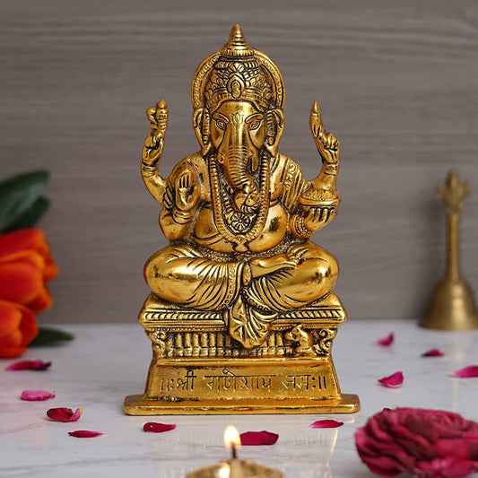 Webelkart Premium Metal Ganesha Idol for Home and Office Decor | Ganesha Idol for Car Dashboard ( 8.5 Inches)