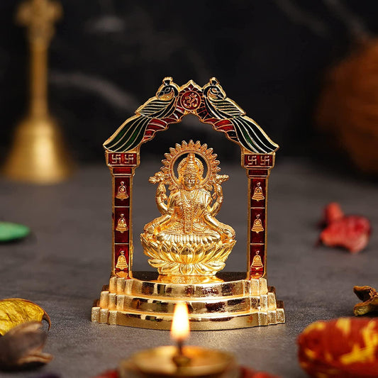 Webelkart Premium Goddess Laxmi Ji Gold Plated Statue - Idol for Car Dashboard, Home, Office Décor, Gifting Decorative Showpiece, Temple Gift (Aluminium, Golden)-4 x 3.2 in
