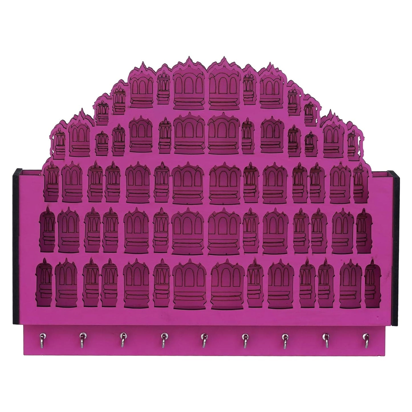 Webelkart Premium Hawamahal Shape Keys Hanger Wooden Key Holder for Home/Office Decor, Key Holder for Wall Decor Key Stand Holder (13" Inches) Pink