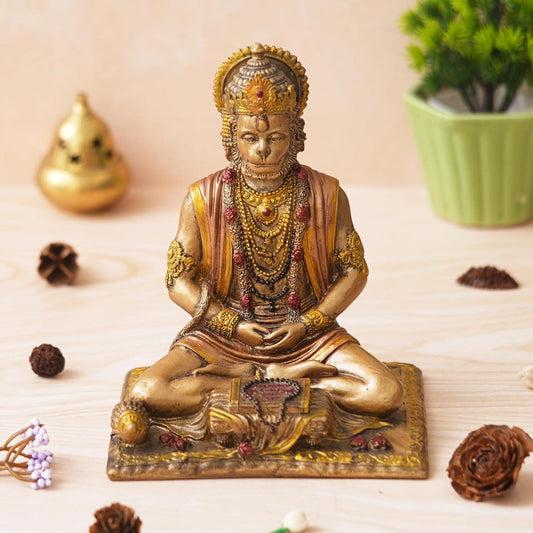 Webelkart Premium Meditating Lord Hanuman ji Idol Statue Showpiece for Home and Pooja Decor | Bajrang Bali Murti for Home Temple Book Reading Hanuman Ji Murti Showpiece (4 Inches. Bronze Finish)- hanuman ji idol online