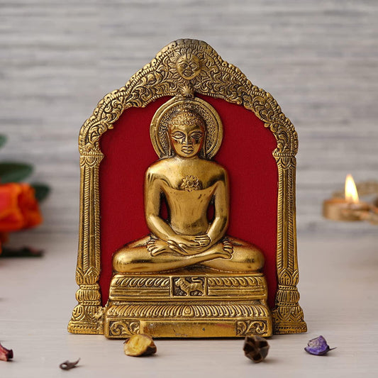 Webelkart Premium Metal Mahaveer Swami Idol Statue Wall Hanging for Home and Office Decor| Mahaveer Swami murti for Home Decor ( 7 x 8.5 Inches, Gold