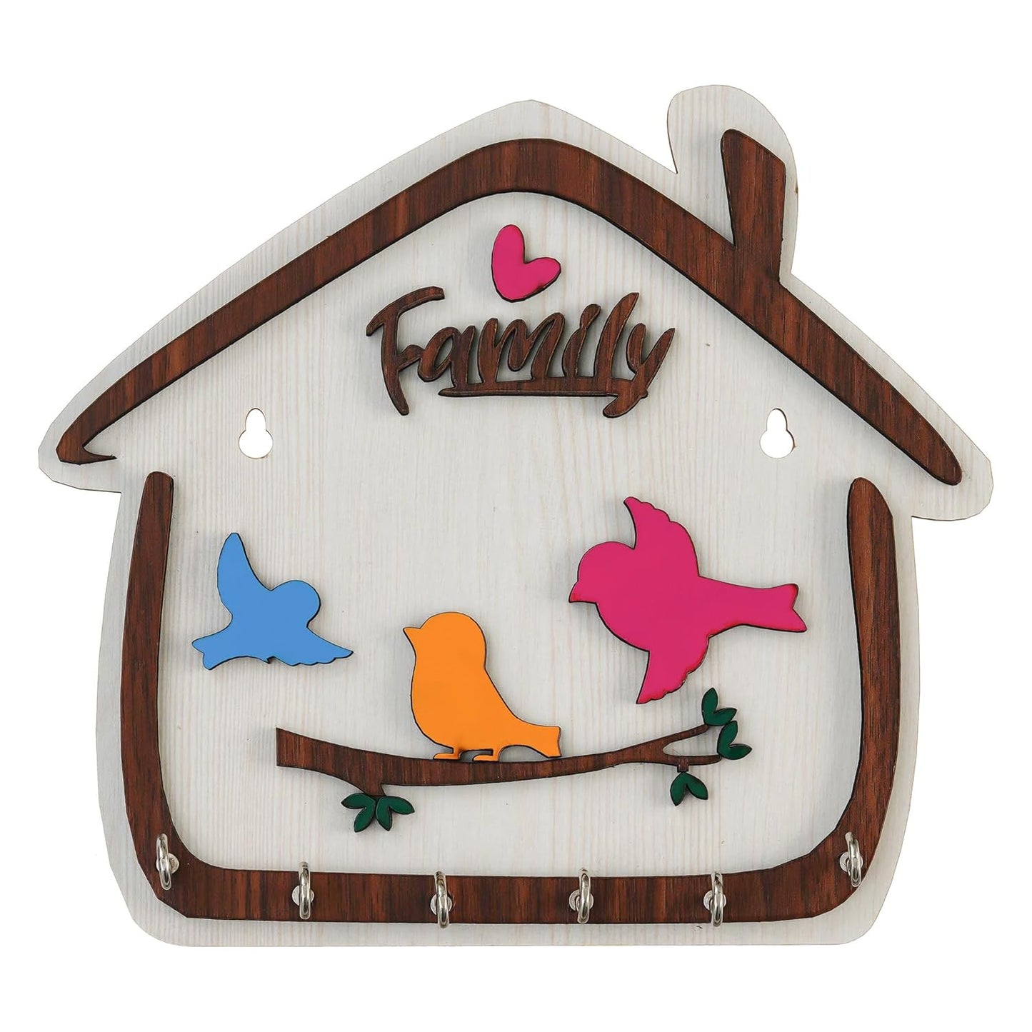 Webelkart Premium Cute Birds Hut Shape Wooden Keys Hanger for Home/Office Decor, Key Holder for Wall Decor/Home Decorative Gift Item (Off White)