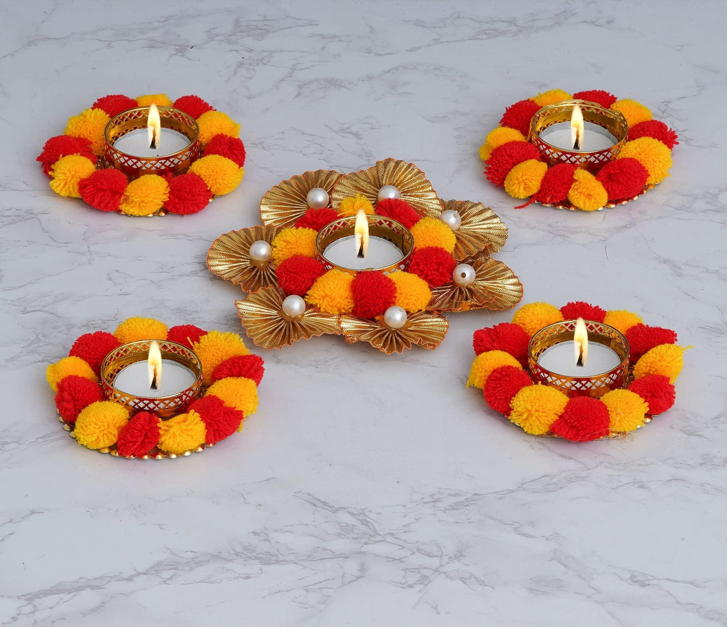 Webelkart Premium Set of 5 Tealight Candle Holder for Home Decor, Mosaic Glass, Balcony Decoration Items Outdoor, Balcony Decor,Candle Stand,Flowers ( Pack of 5 , 3.5 x 5.5 Inches)