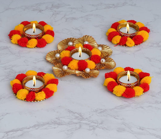 Webelkart Premium Set of 5 Tealight Candle Holder for Home Decor, Mosaic Glass, Balcony Decoration Items Outdoor, Balcony Decor,Candle Stand,Flowers ( Pack of 5 , 3.5 x 5.5 Inches)