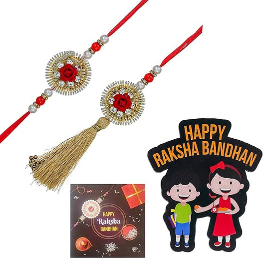 Webelkart Rakhi Pair Of Bhaiya And Bhabhi With Free Wooden Raksha Bandhan Magnet Gift For Bhaiya Bhabhi.Rakhi For Brother and Sister,Lumba Rakhi For Bhabhi, Couple Gift Set
