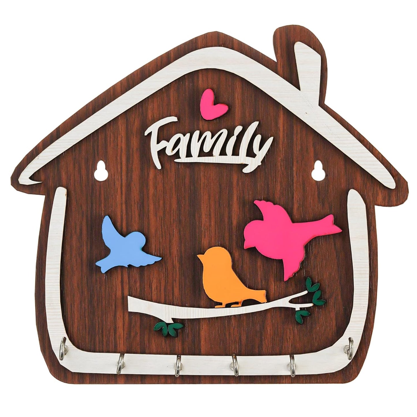 Webelkart Premium Cute Birds Hut Shape Wooden Keys Hanger for Home/Office Decor, Key Holder for Wall Decor/Home Decorative Gift Item (Brown)