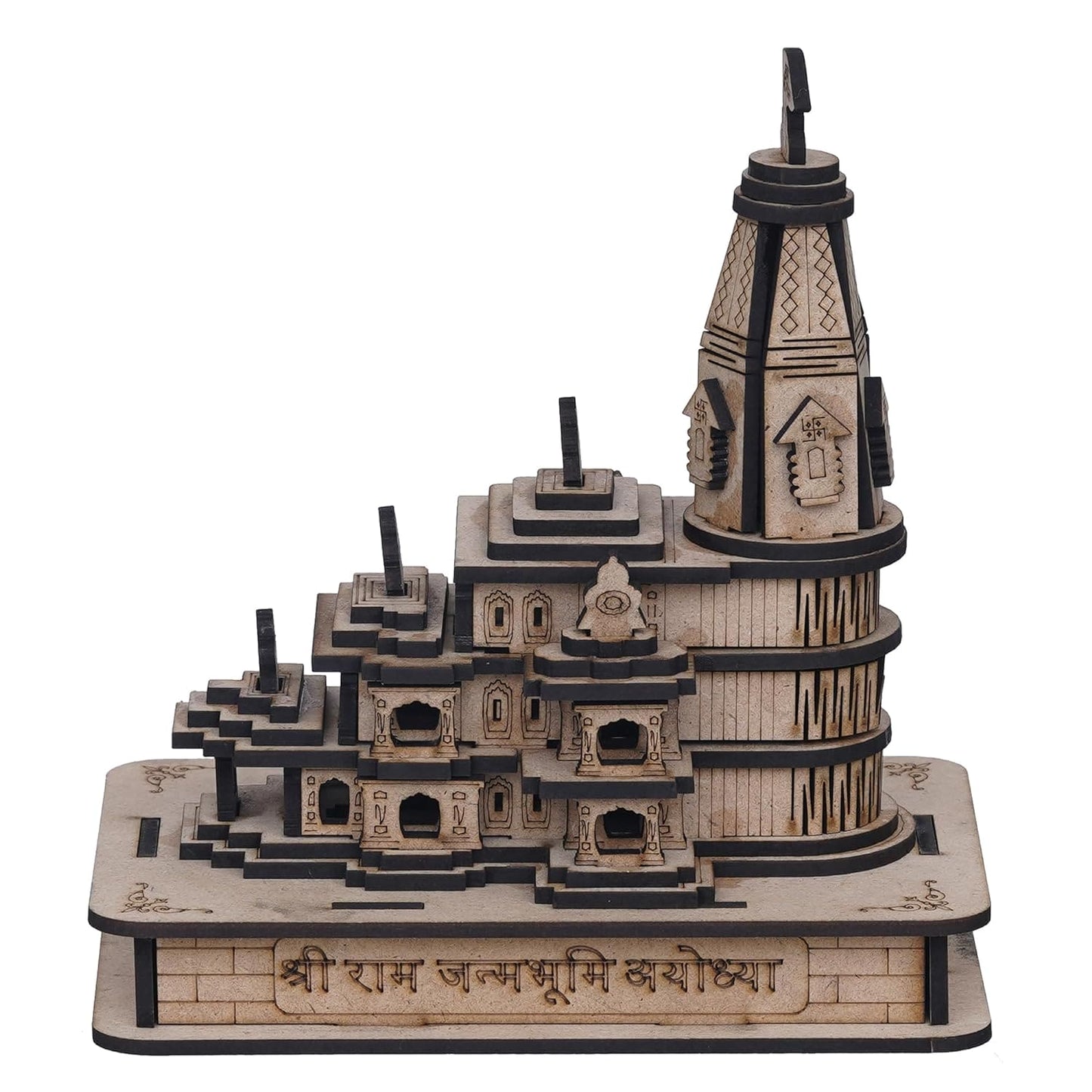 Webelkart Premium Ram Mandir Ayodhya Temple Plywood Mandir Pooja Room Home Decor Office/Home Temple Wooden Ram Mandir (7" Inches) Brown Color
