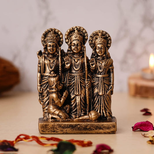 Webelkart Premium Polyresin Ram Darbar Idol Figurine Showpiece for Home Temple and Office Temple ( 5.5 x 4 x 2 Inches , Medium Gold)