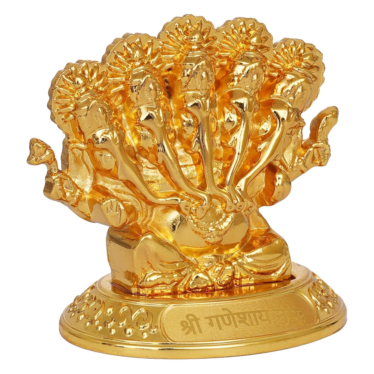 JaipurCrafts Premium Panchmukhi Metal Ganesha Idol Statue Showpiece for Car Dashboard, Home Temple and Office Decor |(2.5 x 1.77 x 2.56 Inches) Gold