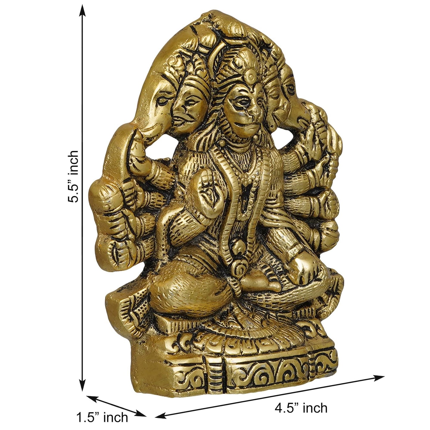 JaipurCrafts Premium Metal PanchMukhi Hanuman Idol Statue for Home and Pooja Decor (Gold, 5.5 Inches)