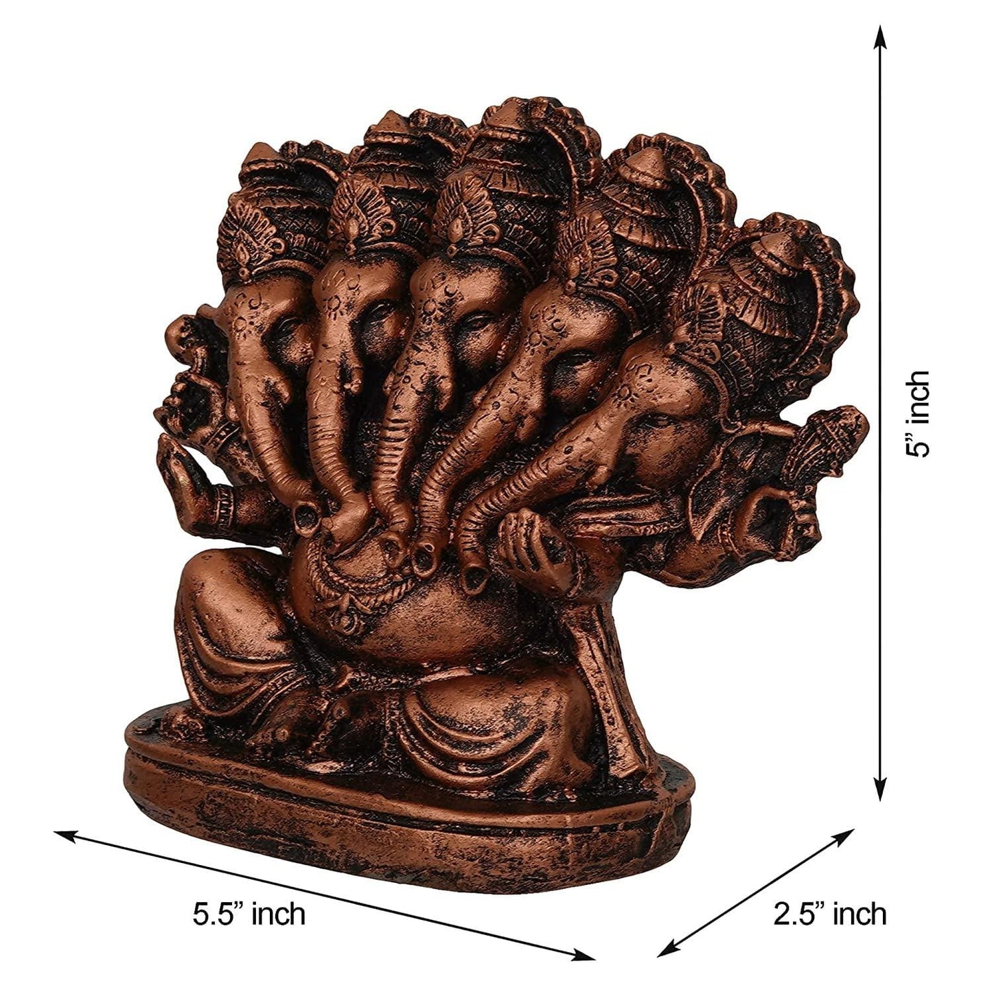 Webelkart Polyresin Panchmukhi Ganesha Idol Statue for Car Dashboard, Home Temple and Office |5 x 5 x 2 Inches , Copper