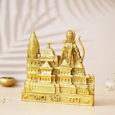 Webelkart Premium Ram Mandir Ayodhya Metal Temple Beautiful Mandir Pooja Room Home Decor Office/Home Temple (Size-8") Gold