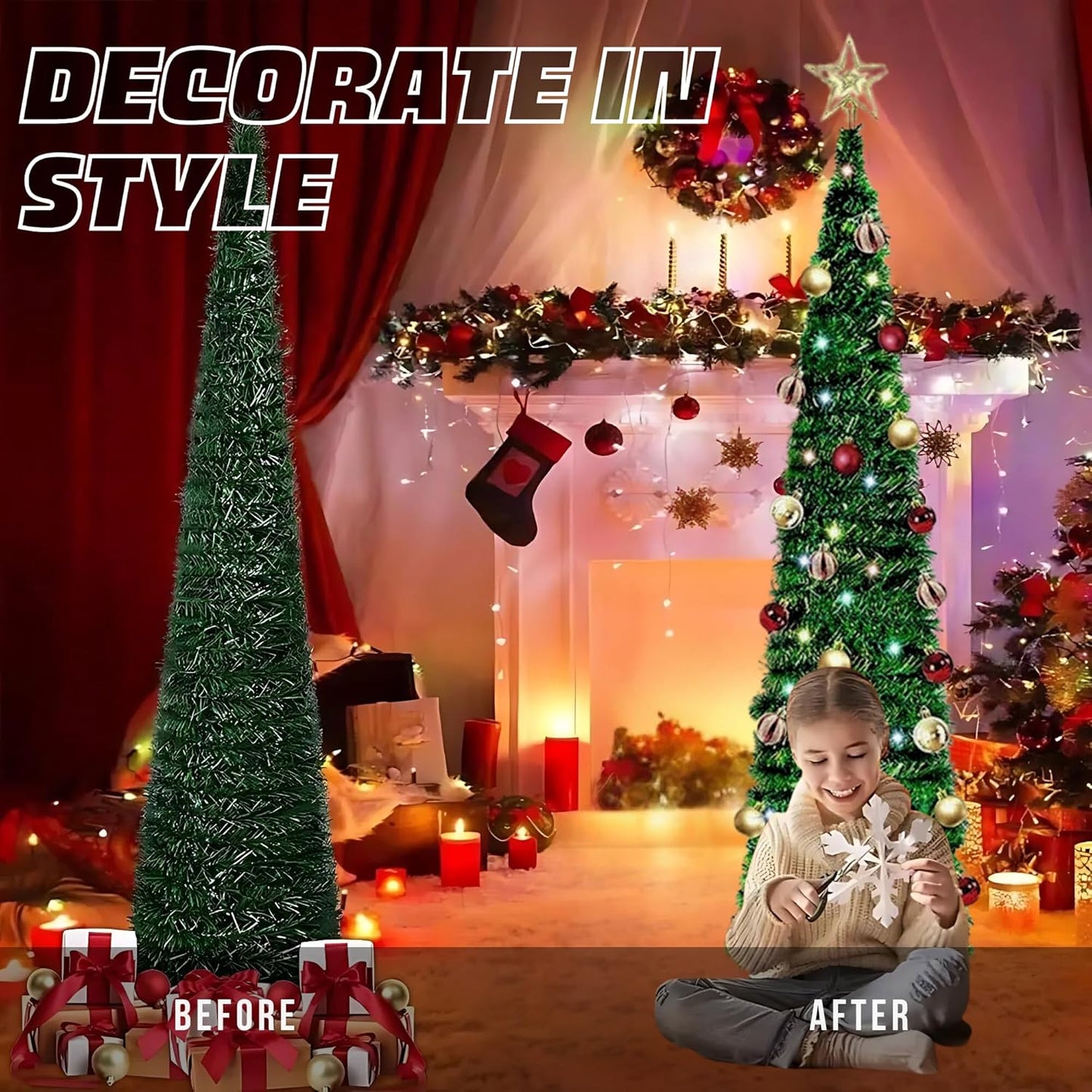 Pop Up Christmas Tree 5 Feet -Green tree With snow Effect