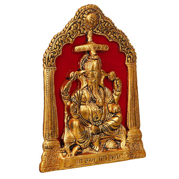 JaipurCrafts Premium Lord Ganesha Idol Statue Metal Wall Hanging for Home and Office Decor ( 7 x 8.5 Inches, Gold)