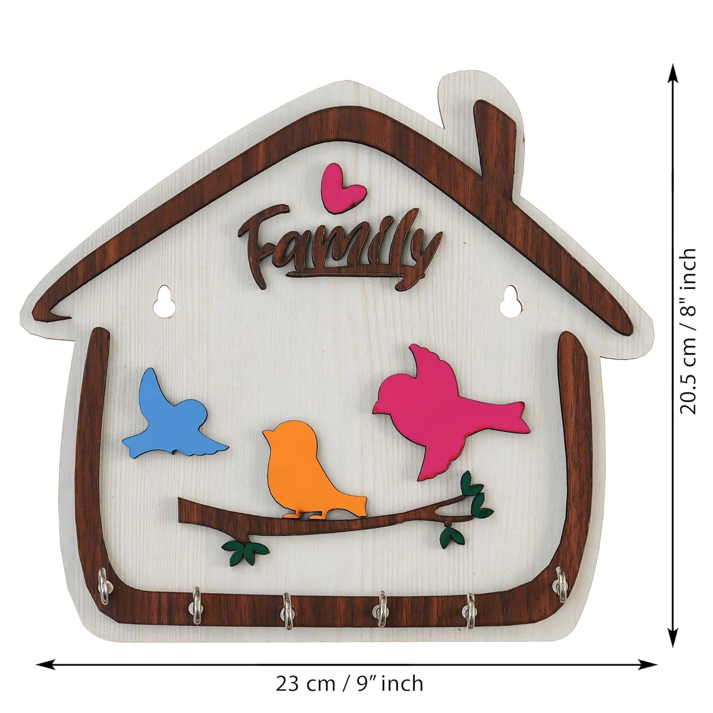 Webelkart Premium Cute Birds Hut Shape Wooden Keys Hanger for Home/Office Decor, Key Holder for Wall Decor/Home Decorative Gift Item (Off White)