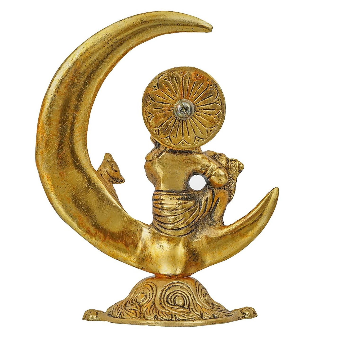 Webelkart Premium Handicrafted Gold Plated Metal Lord Krishna Sitting On Moon Playing Bansuri Idol for Home and Puja (6 Inches, Gold)