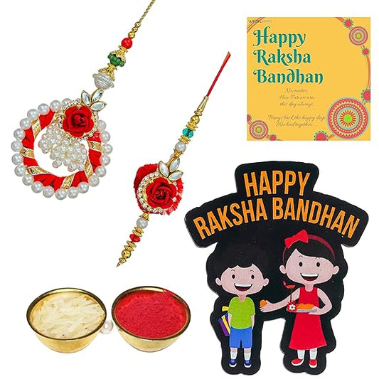 Webelkart Premium Rakhi Pair For Bhaiya Bhabhi With Free Gift Wooden Raksha Bandhan Magnet Gift For Brother And Sister,Couple Combo Set With Greeting Card And Roli Chawal