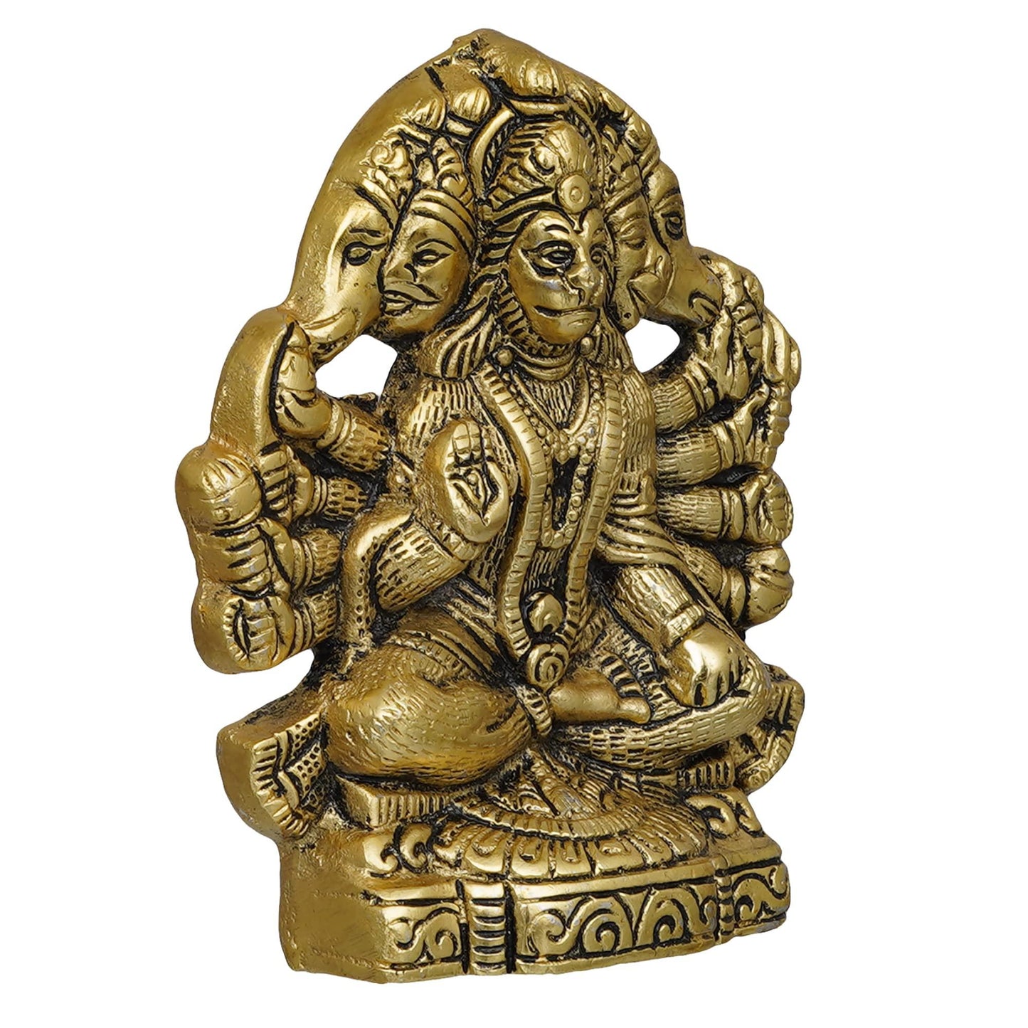 JaipurCrafts Premium Metal PanchMukhi Hanuman Idol Statue for Home and Pooja Decor (Gold, 5.5 Inches)