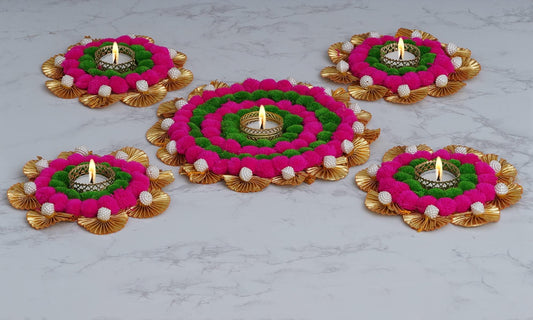 Webelkart Set of 5 Tealight Candle Holder for Home Decor, Mosaic Glass, Balcony Decoration Items Outdoor, Balcony Decor,Candle Stand,Flowers Diwali Decoration Item ( Pack of 5 , 9.5 x 6.5 Inches)