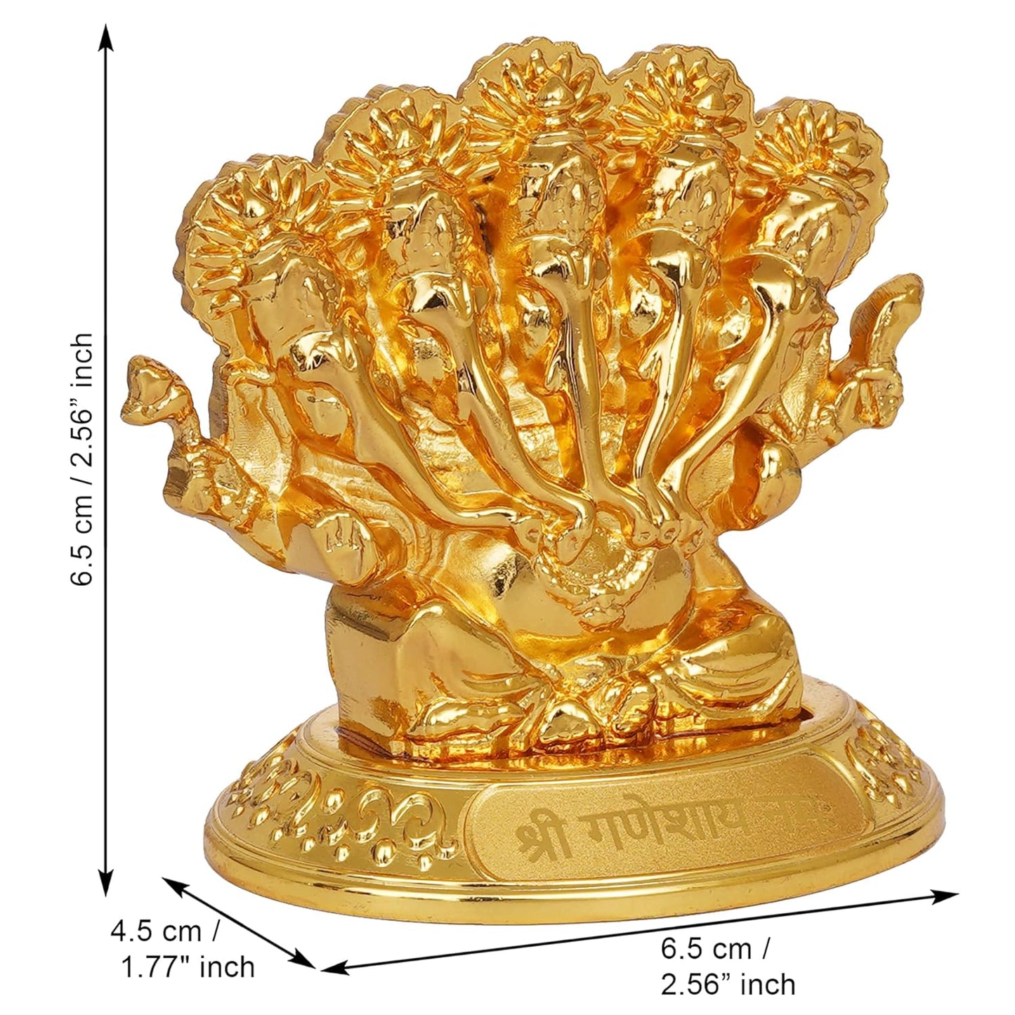 JaipurCrafts Premium Panchmukhi Metal Ganesha Idol Statue Showpiece for Car Dashboard, Home Temple and Office Decor |(2.5 x 1.77 x 2.56 Inches) Gold