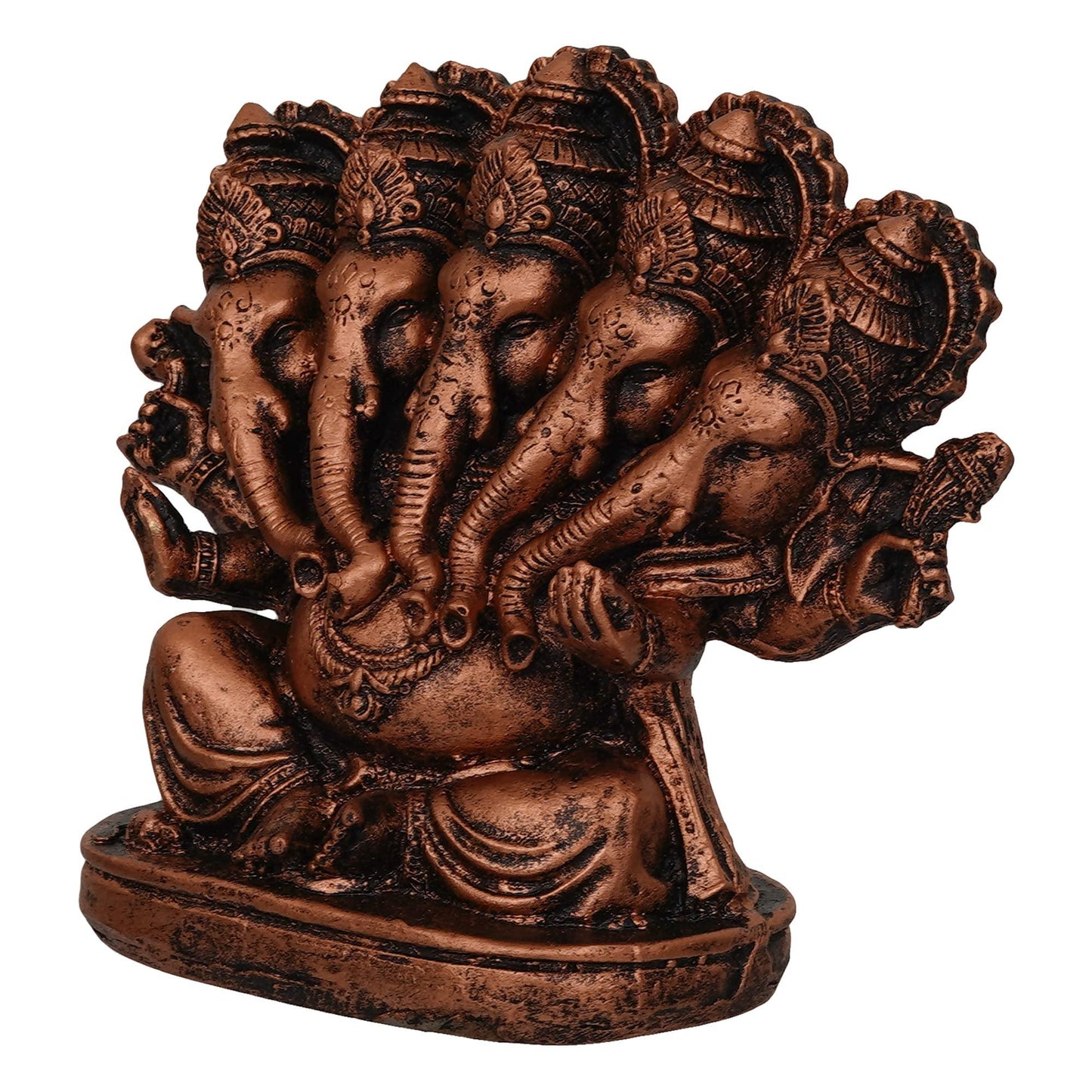 Webelkart Polyresin Panchmukhi Ganesha Idol Statue Showpiece for Car Dashboard, Home Temple and Office |5 x 5 x 2 Inches , Copper