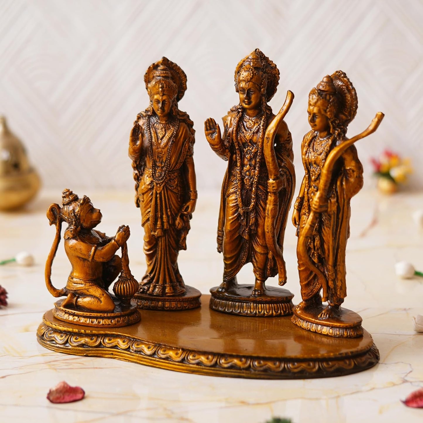 JaipurCrafts Premium Ram Darbal Idol Statue Showpiece for Home Decor | Ram Darbar Murti | Ram Parivar Statue for Home Decor (Resin -7.48 Inches) Pooja Decor Idol