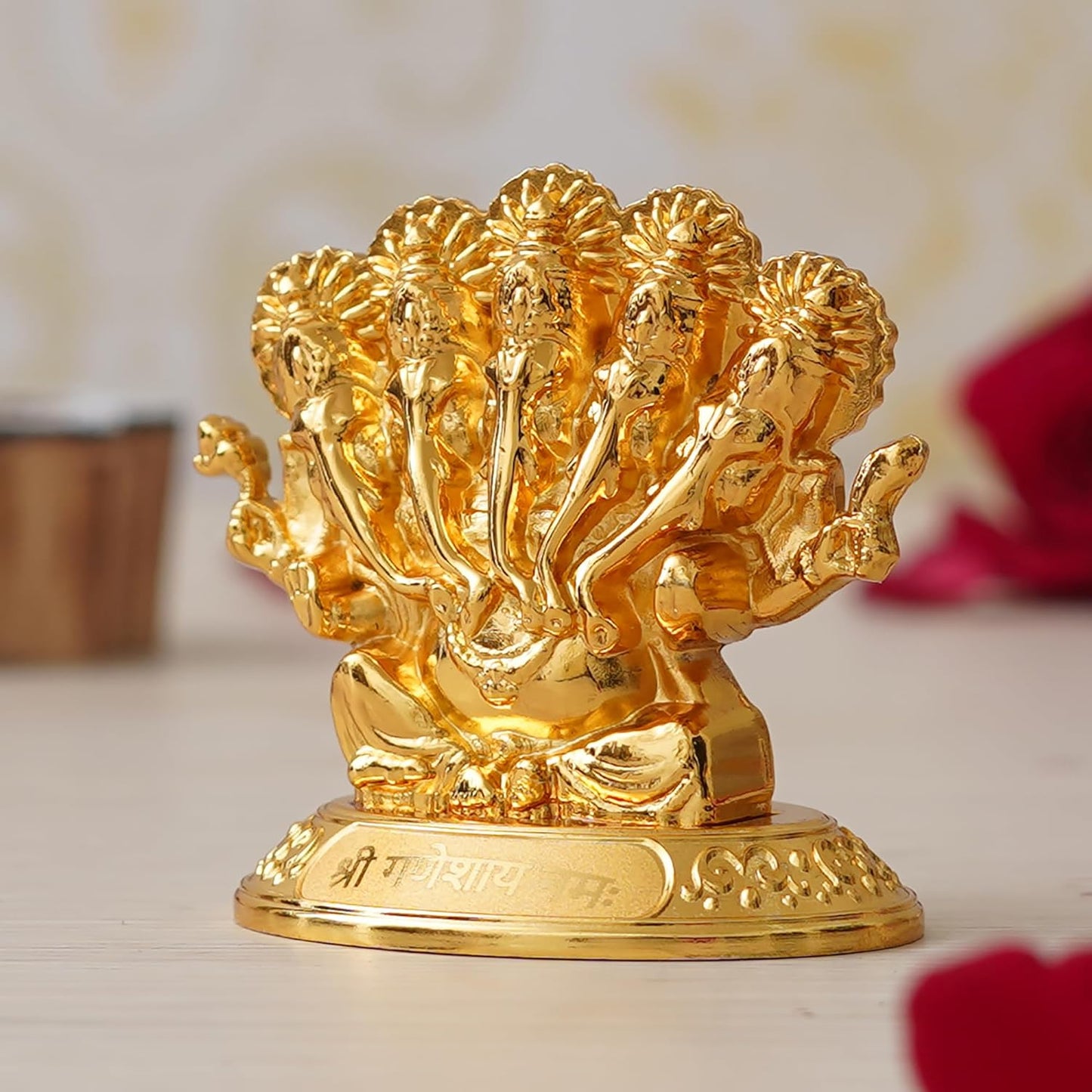 JaipurCrafts Premium Panchmukhi Metal Ganesha Idol Statue Showpiece for Car Dashboard, Home Temple and Office Decor |(2.5 x 1.77 x 2.56 Inches) Gold