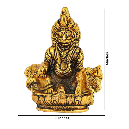 JaipurCrafts Premium Metal Lord Kuber Statue for Wealth and Harmony | God kuber Idol | Murti | Statue | showpiece for Home | Kuber ji ki murti for puja Decorative Showpiece (4 Inches,Gold)