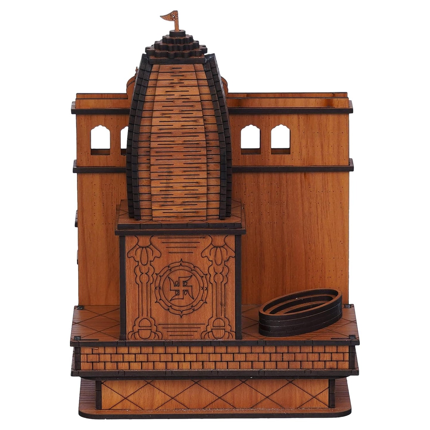 Webelkart Premium Khatu Shyam Ji Wooden Temple for Home Decoration car Dashboard Wooden Temple for Office - Khatu Shyam Mandir Model (8.66" Inches) (Wood Finish)