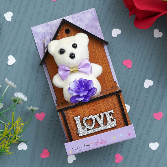 Webelkart® Premium Love Teddy Bear On Wood Stand Gift Box- Valentine Gift for Girlfriend/Boyfriend-Valentine Gift for Couples (Blue)