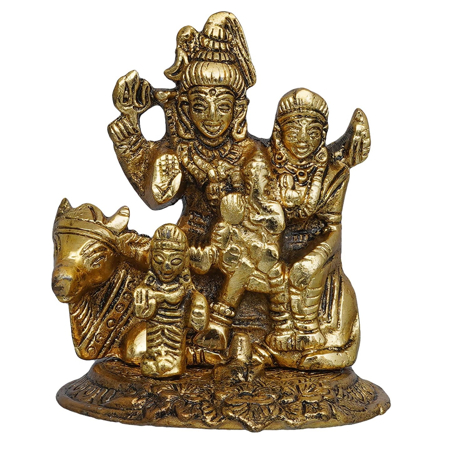 JaipurCrafts Premium Metal Shiv Parivar  - 4 Inches (Metal, Gold)