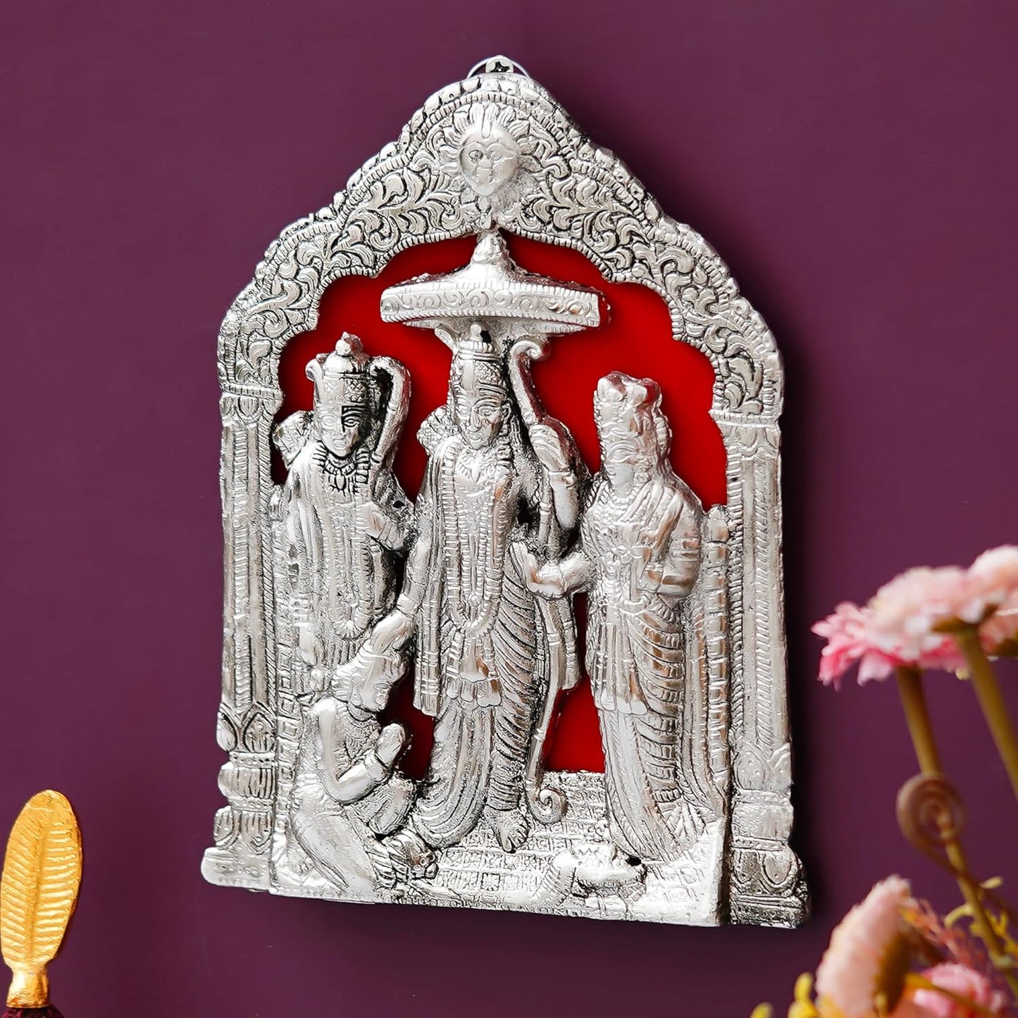 Webelkart Premium Metal Lord Ram Ji/Ram Darbar Idol Statue for Home and Office Decor, Ramdarbar Showpiece for Temple,Pooja Idol,Ram Darbar Murti,Ram Sita Laxman Hanuman for Puja