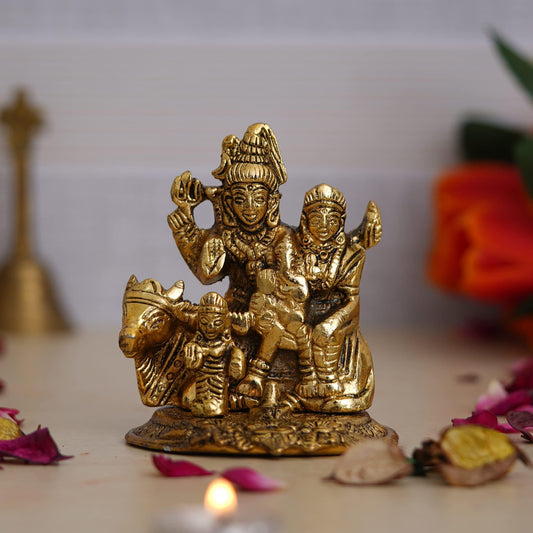 JaipurCrafts Premium Metal Shiv Parivar  - 4 Inches (Metal, Gold)