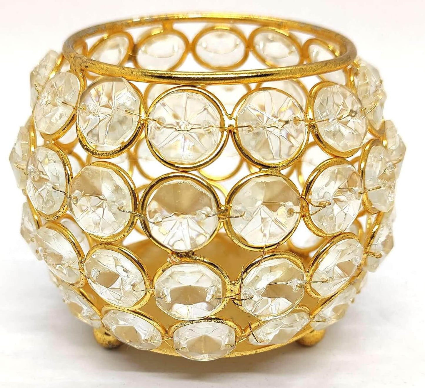 JaipurCrafts  Premium Set of 2 Votives Bowl Crystal Tea Light Candle Holder for Diwali Decor |TeaLight Candle Holders for Home Decor Diwali Gift Item (3" Inches Set of 2 Gold)
