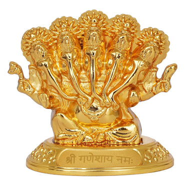JaipurCrafts Premium Panchmukhi Metal Ganesha Idol Statue Showpiece for Car Dashboard, Home Temple and Office Decor |(2.5 x 1.77 x 2.56 Inches) Gold