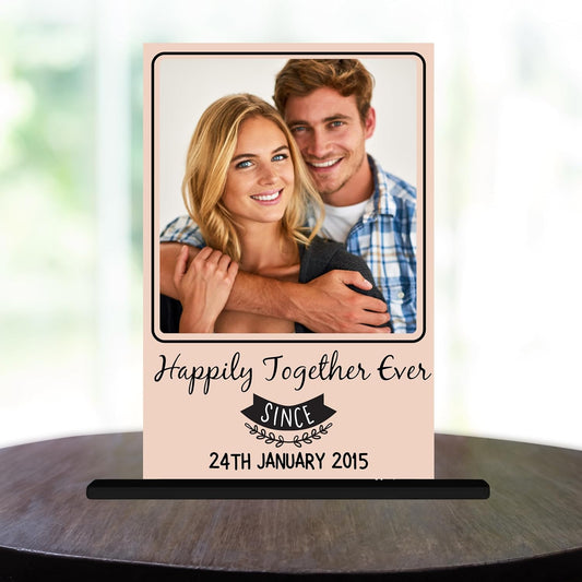 Customised Acrylic Printed Happily Together Ever Table Plaque with table stand Personalised with Name, Decoration/Gift For Family/Friend/Girlfriend/Boyfriend 4 X 6 Inches