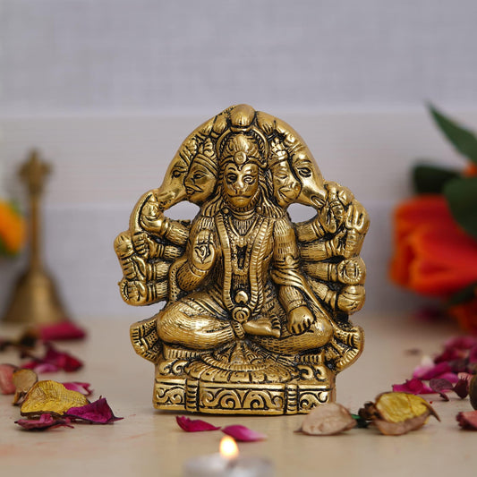 JaipurCrafts Premium Metal PanchMukhi Hanuman Idol Statue for Home and Pooja Decor (Gold, 5.5 Inches)