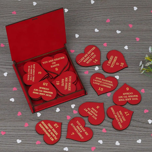 JaipurCrafts Premium I love You Greetings Cards for Couples - Love Gift Box 20 Cards with Reasons Why I Love You in Message Box,Valentine's Day Red Hearts Decorative Wooden Gift Box (4.5 Inches) Red