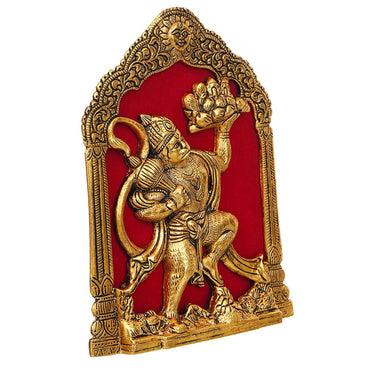 JaipurCrafts Metal Lord Hanuman Idol Statue for Home and Office Decor | Hanuman Ji Ki Murti for Home and Office Temple ( 7 x 8.5 Inches, Gold)