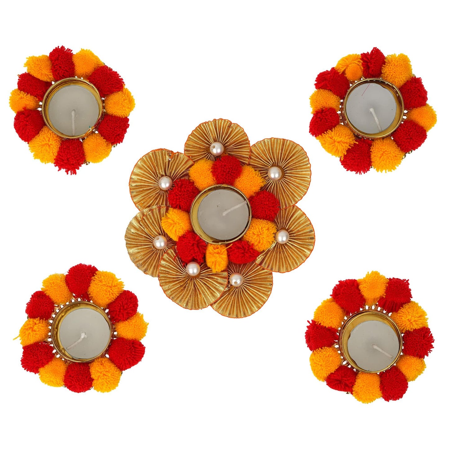 Webelkart Premium Set of 5 Tealight Candle Holder for Home Decor, Mosaic Glass, Balcony Decoration Items Outdoor, Balcony Decor,Candle Stand,Flowers ( Pack of 5 , 3.5 x 5.5 Inches)