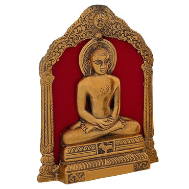 Webelkart Premium Metal Mahaveer Swami Idol Statue Wall Hanging for Home and Office Decor| Mahaveer Swami murti for Home Decor ( 7 x 8.5 Inches, Gold