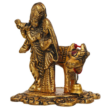 Webelkart Premium Metal Radha Krishna with Cow Showpiece for Home and Office Decor