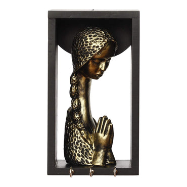 JaipurCrafts Beautiful Welcome Lady Showpiece Figurine with Wooden Shelf and Key Hanger (9.50" x 4.00" x 5.00") (Polyresine, Wood)