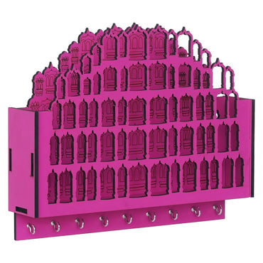 Webelkart Premium Hawamahal Shape Keys Hanger Wooden Key Holder for Home/Office Decor, Key Holder for Wall Decor Key Stand Holder (13" Inches) Pink
