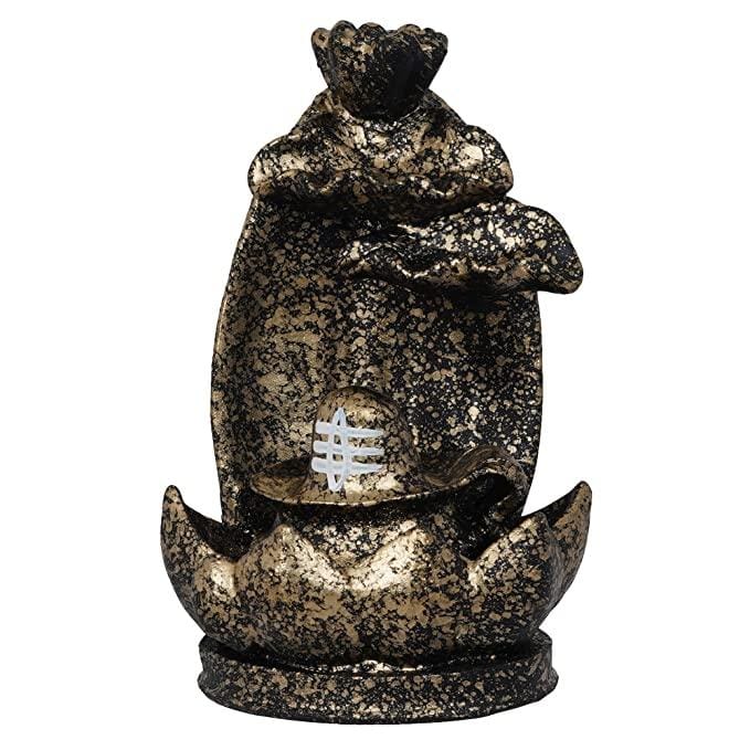 Webelkart Polyresin Shivling Backflow Smoke Incense Holder/Smoke Fountain for Home with Free10 Scented Incense Cones| Shiva Smoke Fountain | Shivling for Home Puja (Black,Gold 7 Inches)