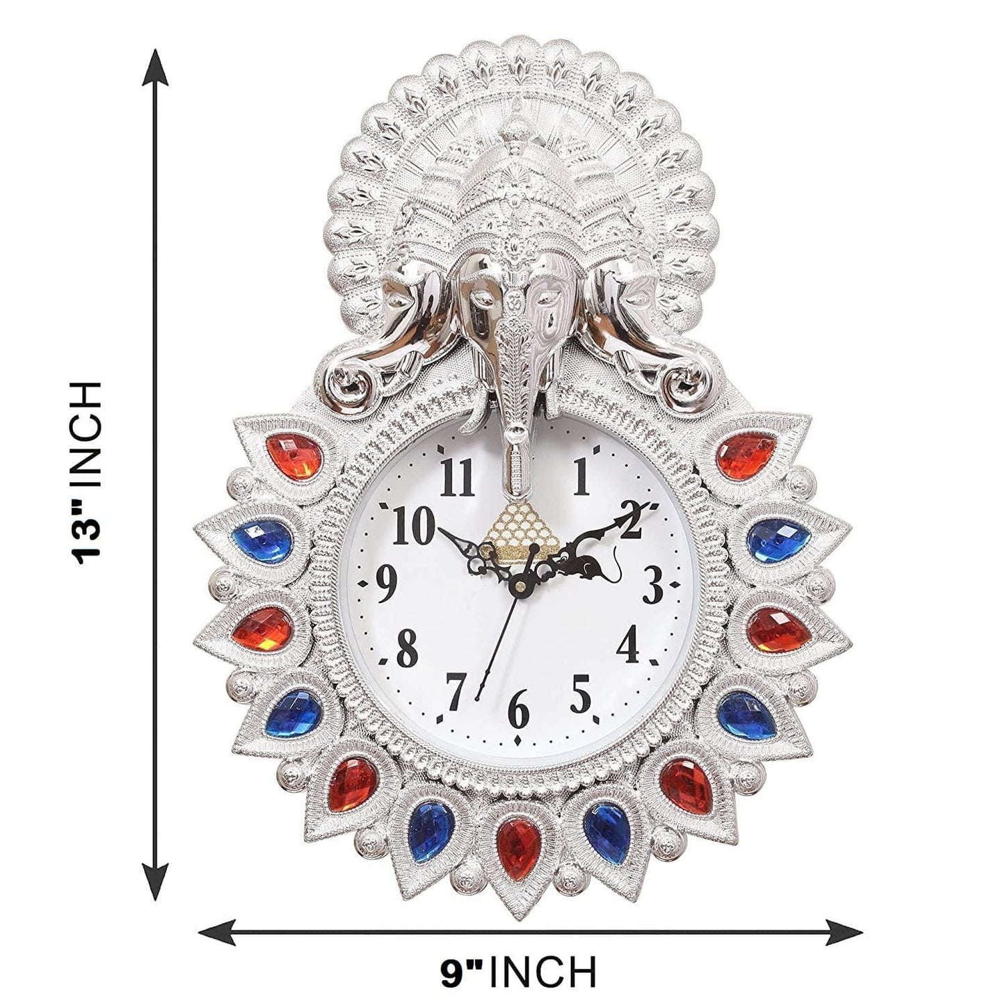 Webelkart Designer Stones Ganesha Plastic Wall Clock for Home/Living Room/Bedroom/Kitchen- 13 Inches ( Silver)